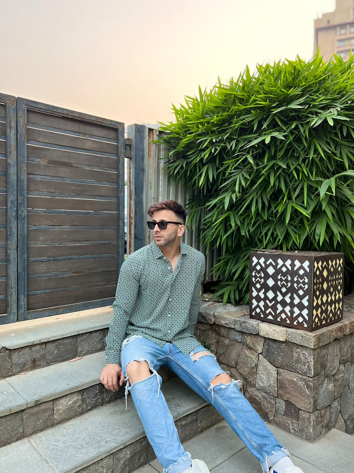Cool Green Geometric Print  Shirt