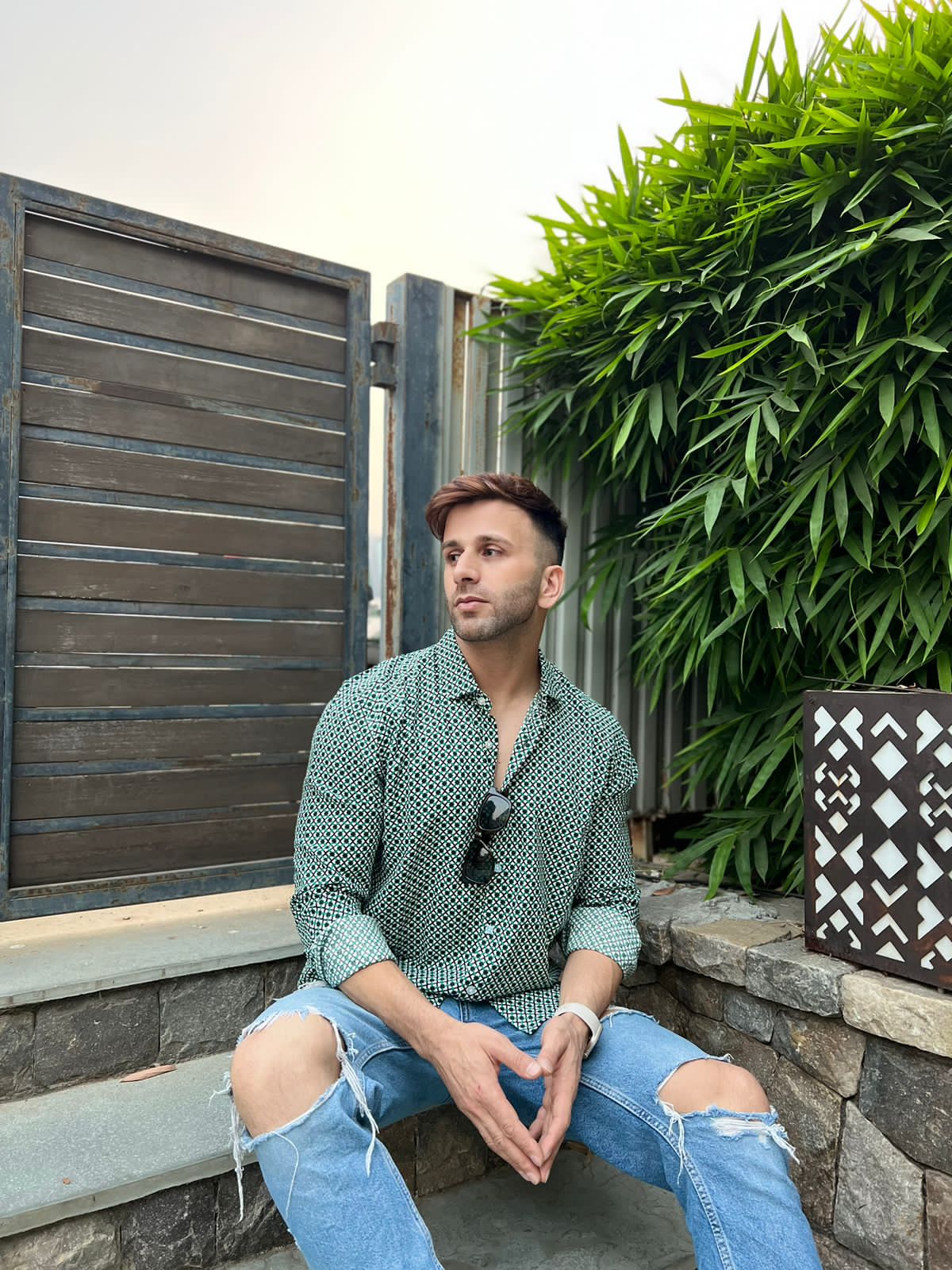 Cool Green Geometric Print  Shirt