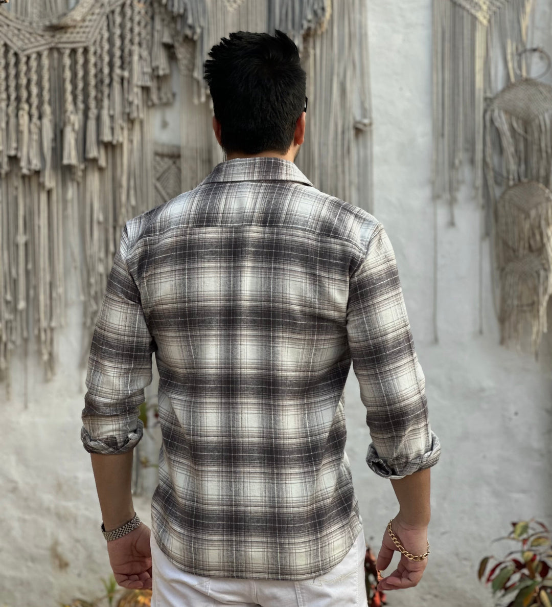 Brushed  Full Sleeve White Grey Flannel Shirt