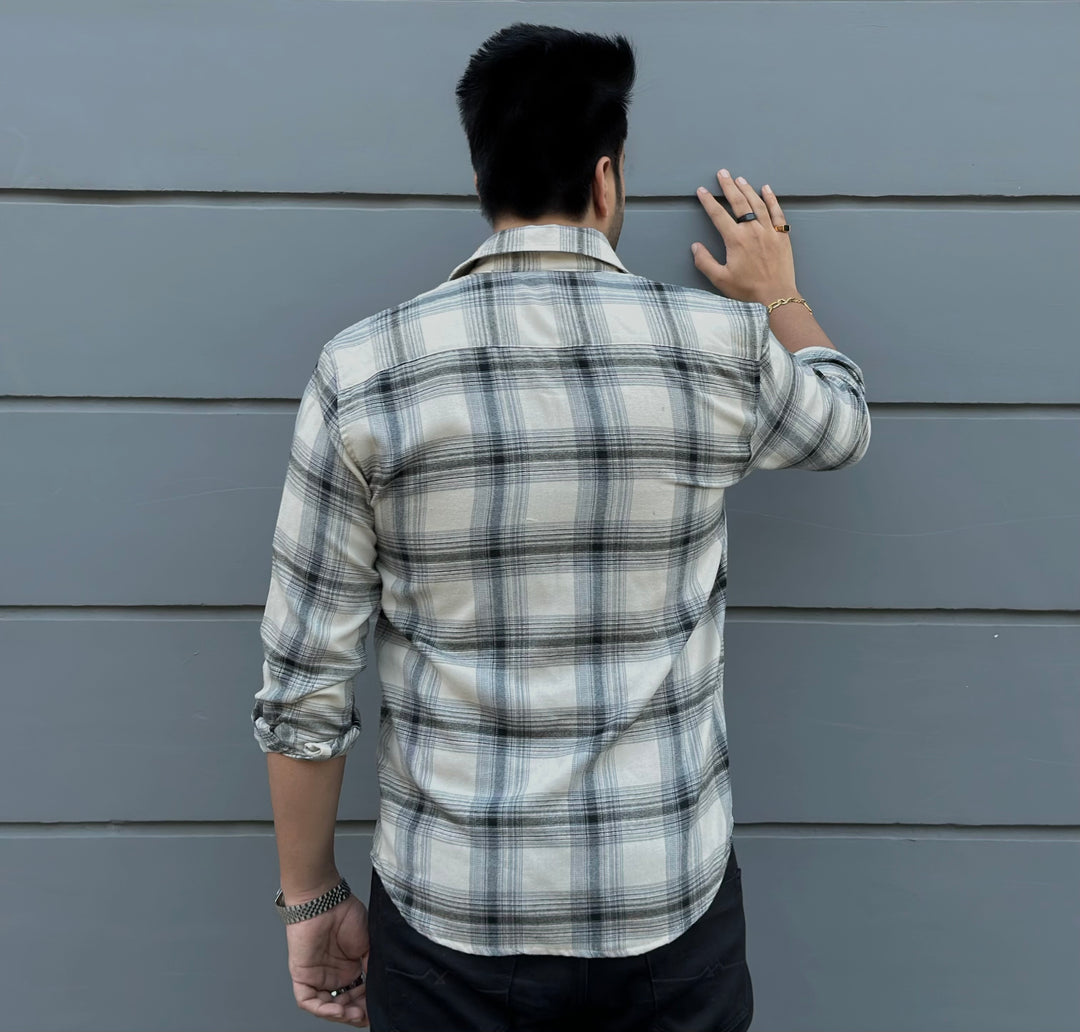 Brushed  White Black Flannel Shirt