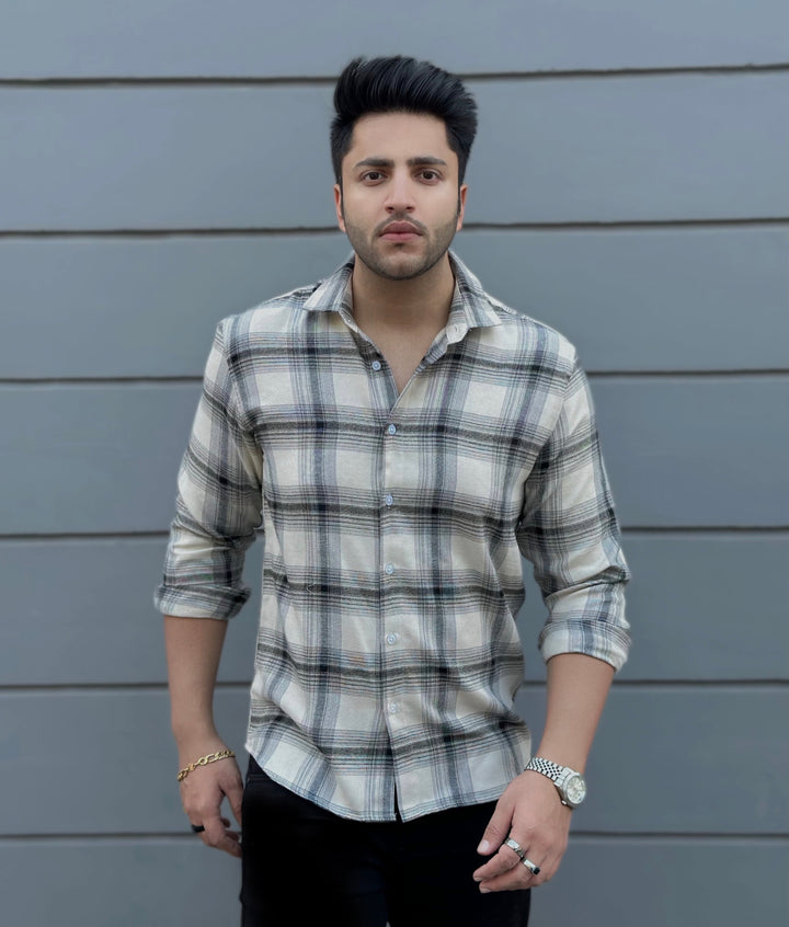Brushed  White Black Flannel Shirt