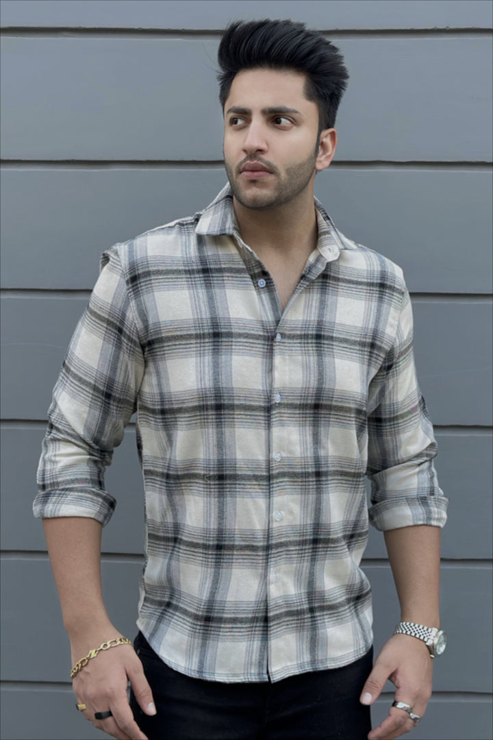 Brushed  White Black Flannel Shirt