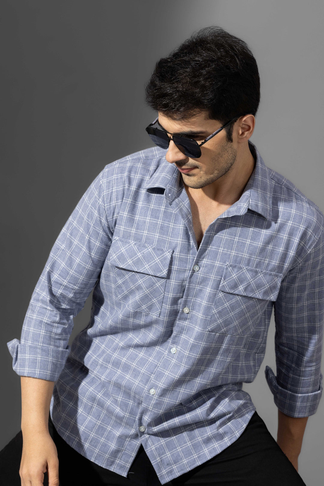 Blue Check Double Pocket Shirt