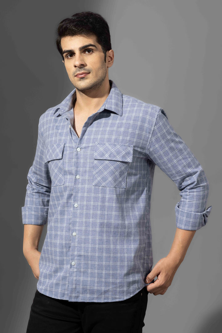 Blue Check Double Pocket Shirt