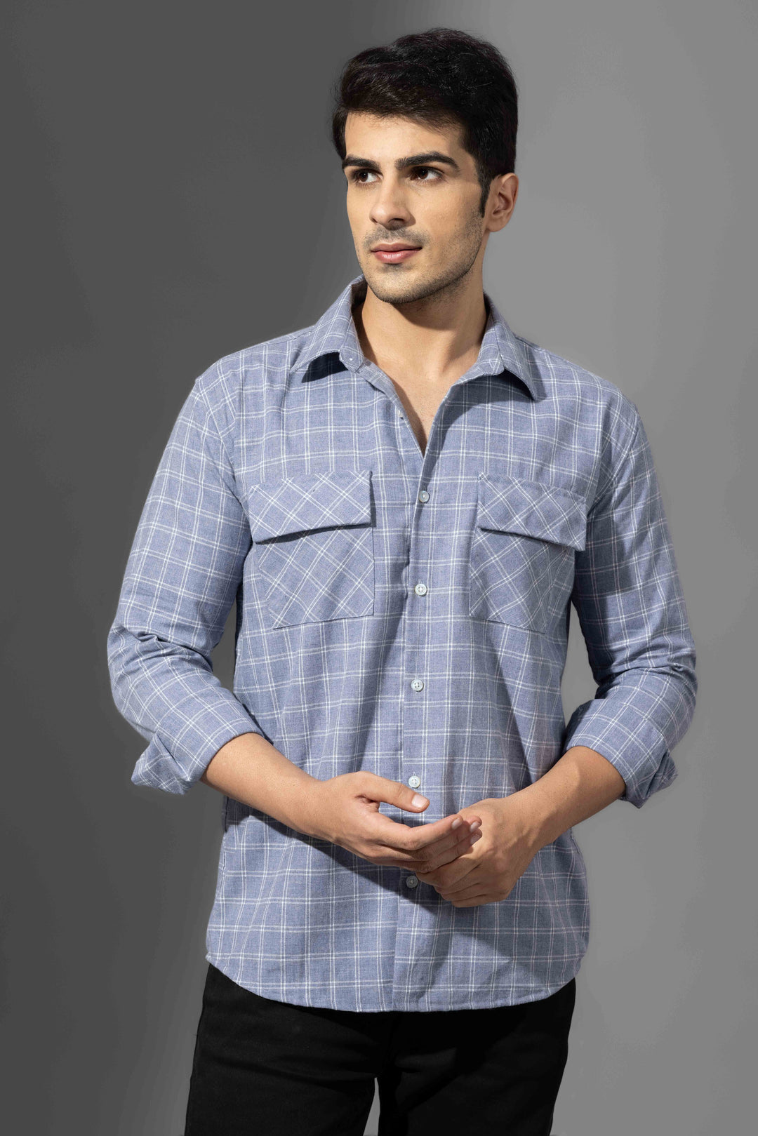 Blue Check Double Pocket Shirt