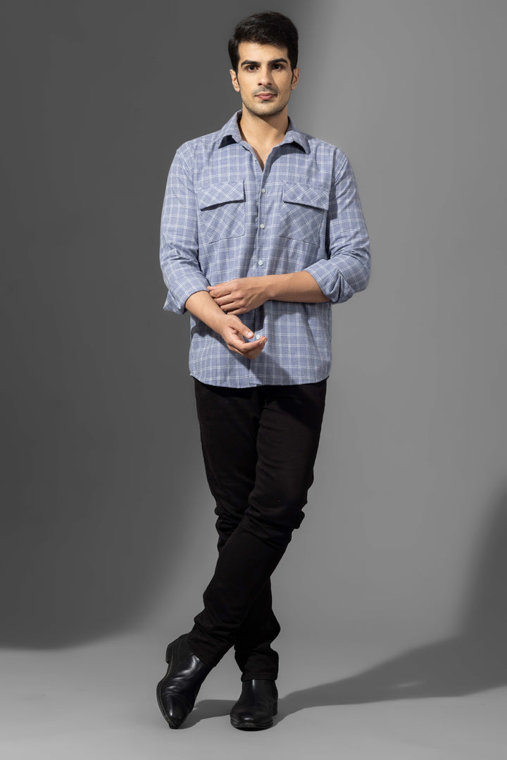 Blue Check Double Pocket Shirt