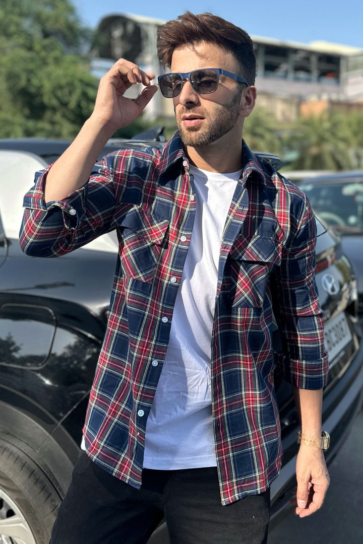 Navy Check Double Pocket Shirt