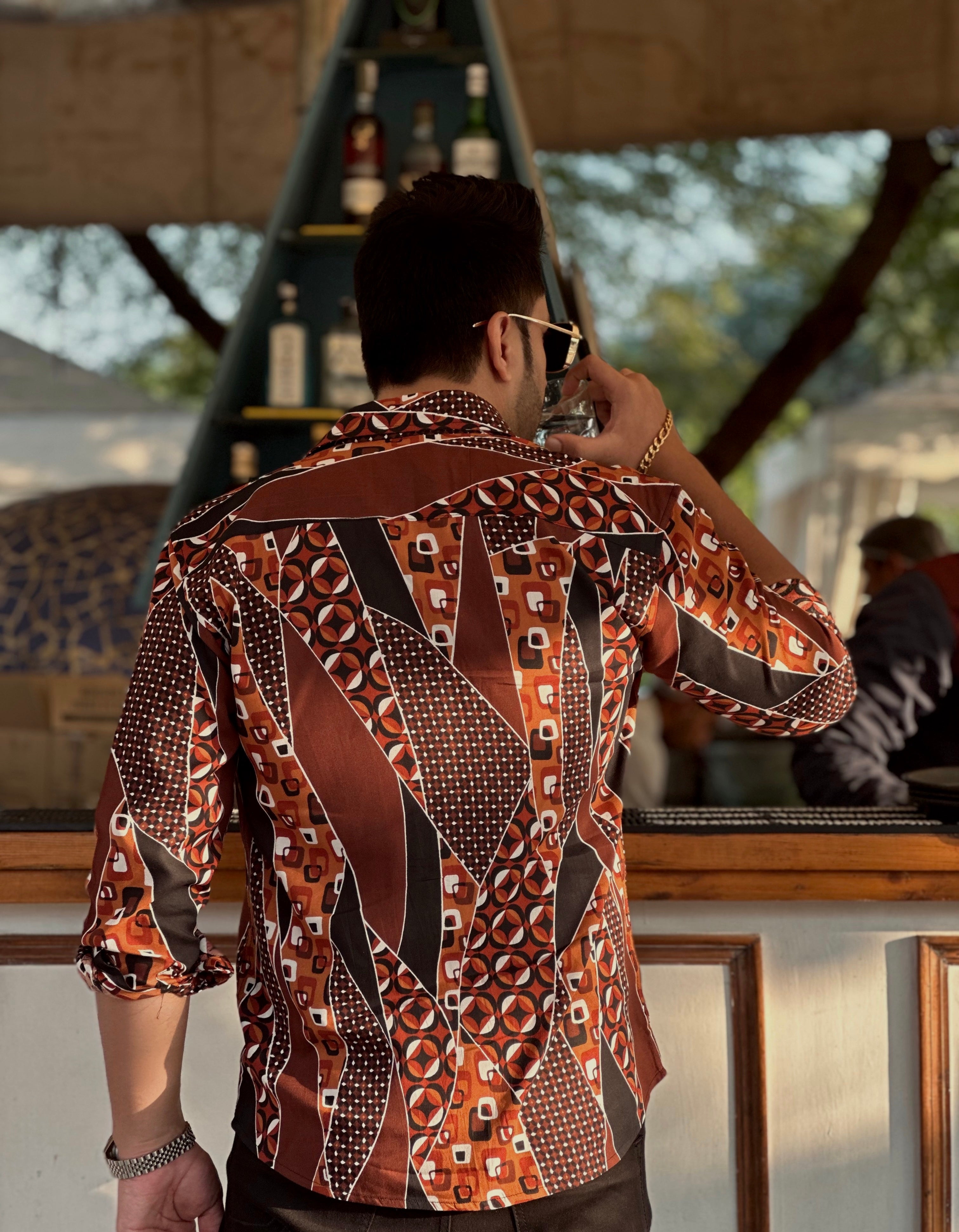 Brown Abstract Rayon Shirt
