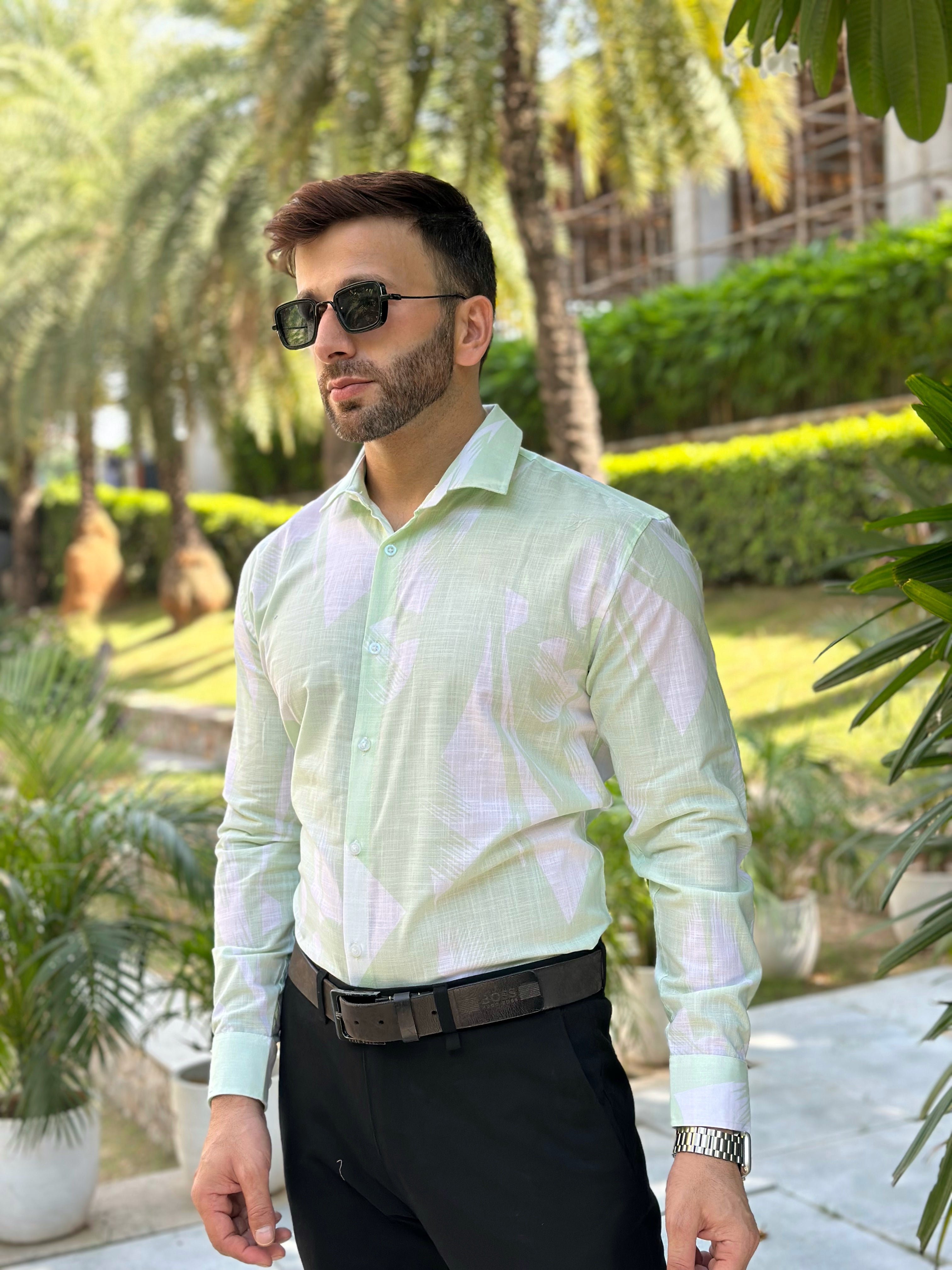 Light Green Printed Cotton Shirt