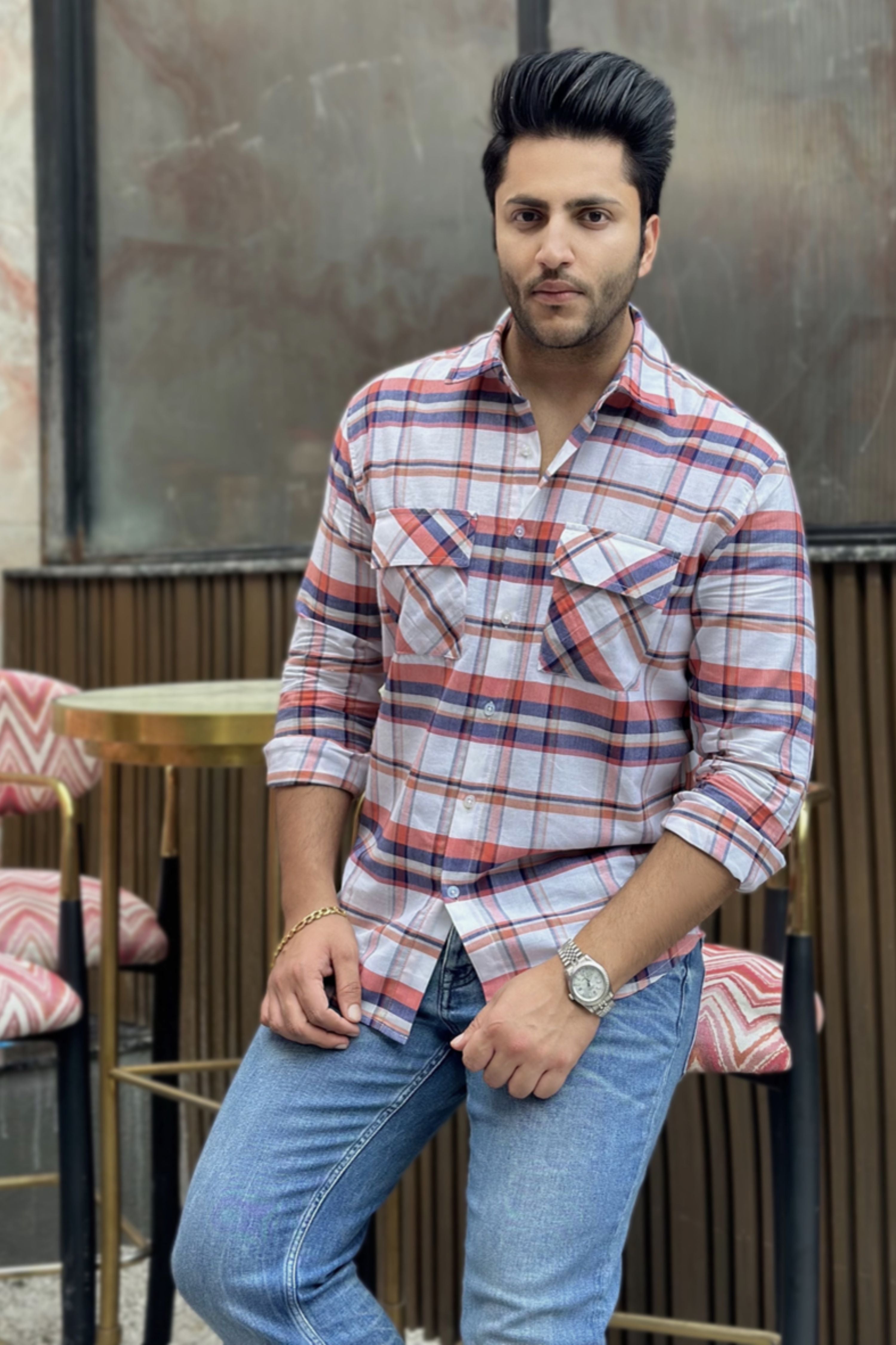 White Check Double Pocket Shirt
