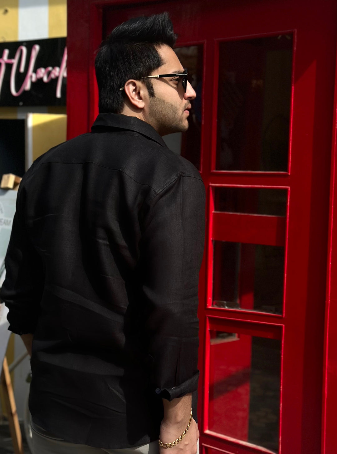 Black Pocket Linen Shirt