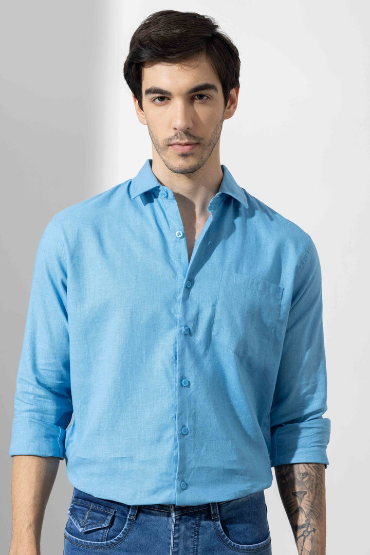 Blue Linen Full Sleeve Shirt