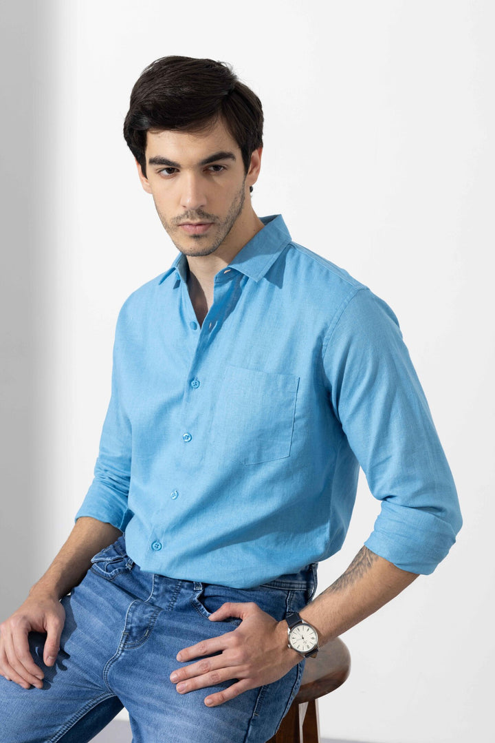 Blue Linen Full Sleeve Shirt