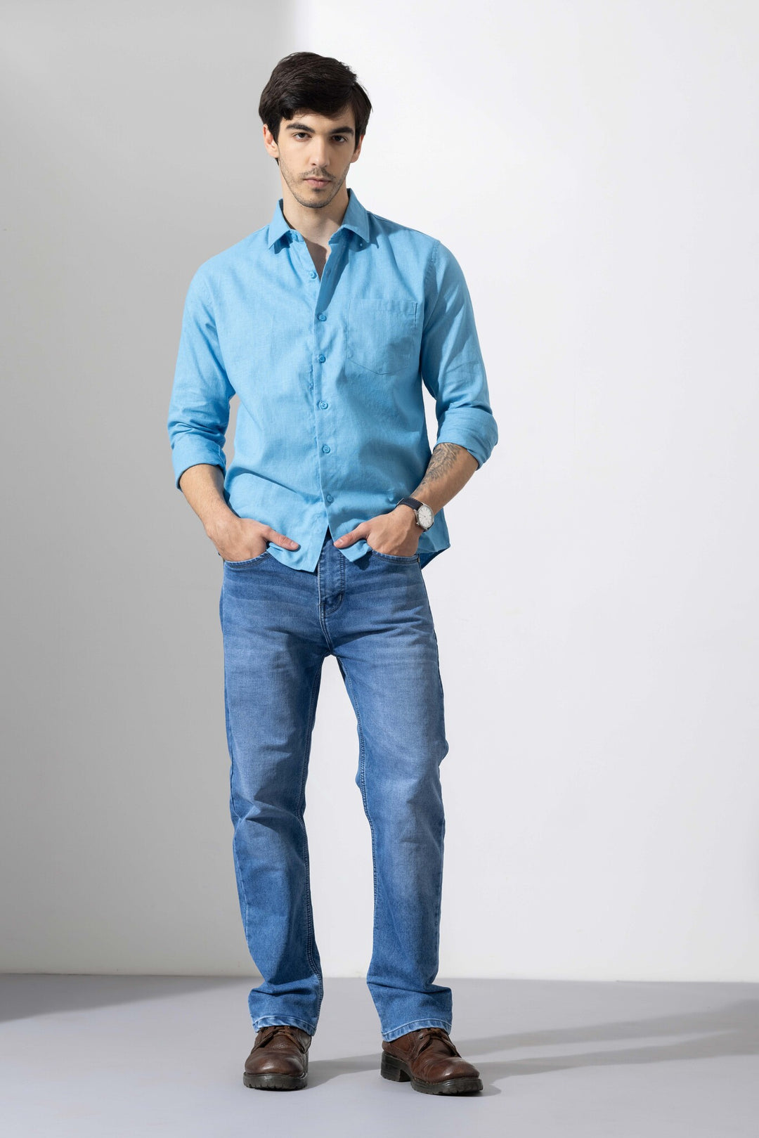 Blue Linen Full Sleeve Shirt