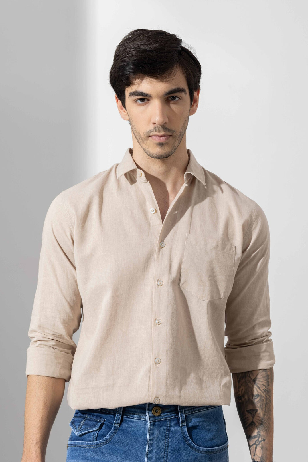 Cream Linen Full Sleeve Shirt