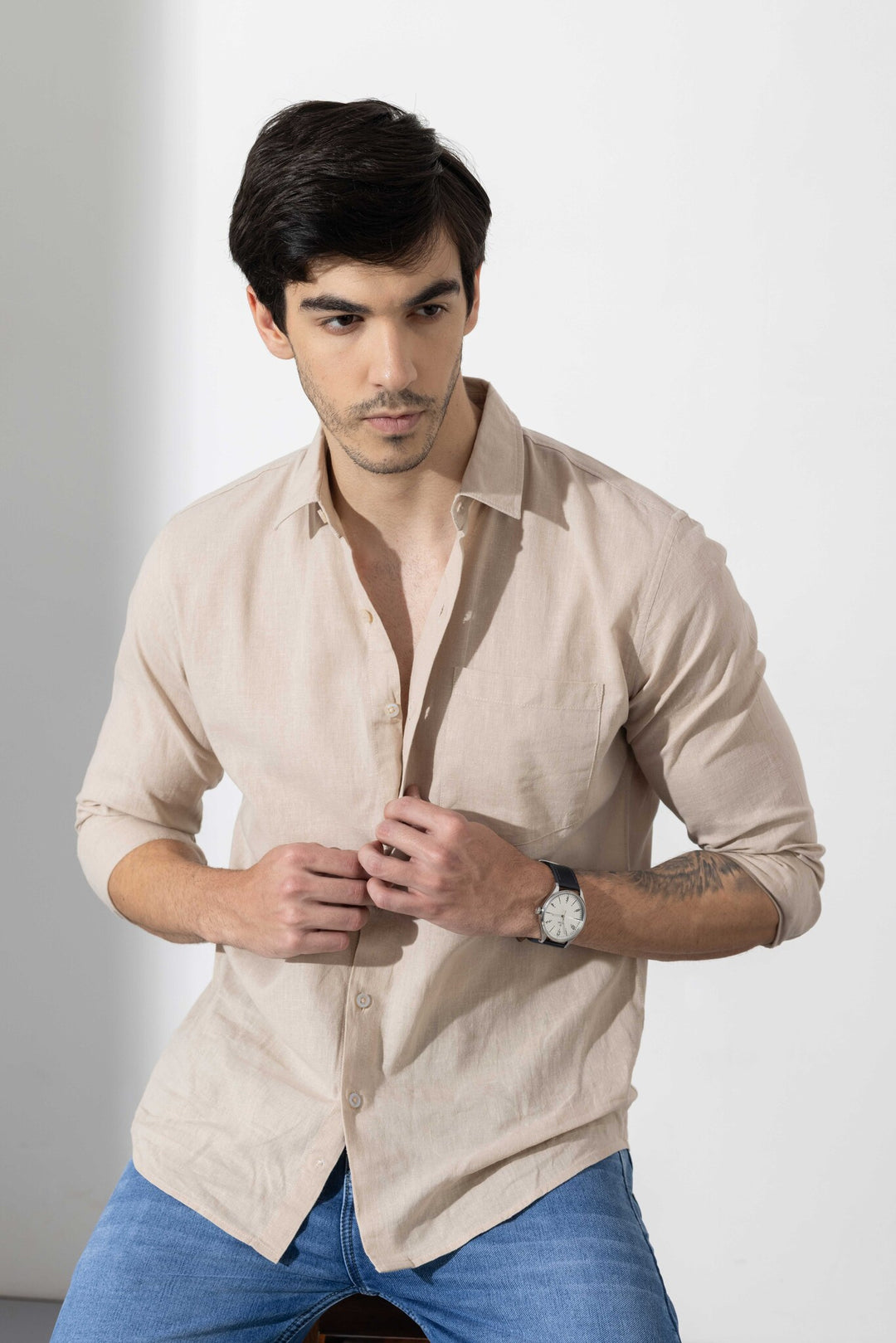 Cream Linen Full Sleeve Shirt