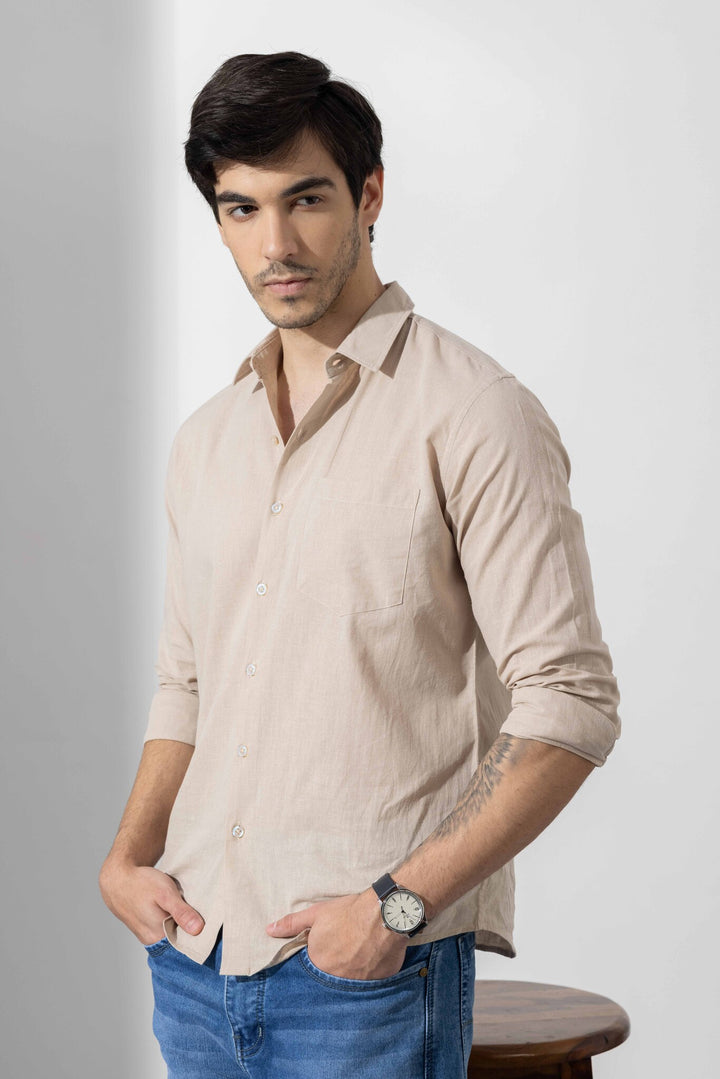 Cream Linen Full Sleeve Shirt