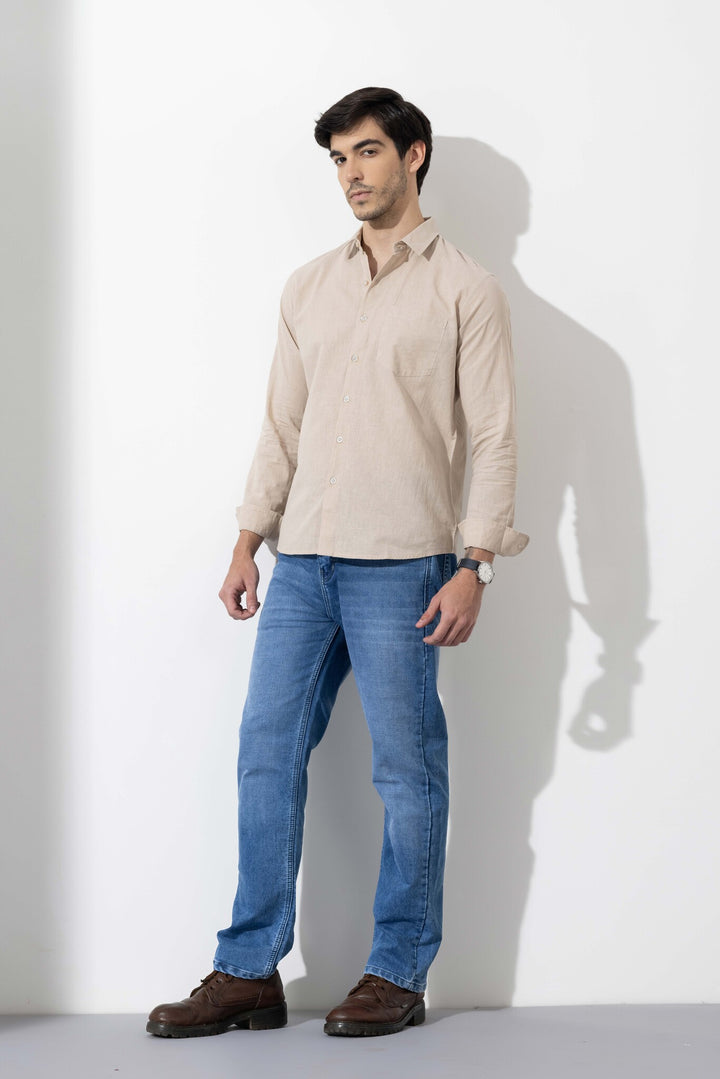 Cream Linen Full Sleeve Shirt