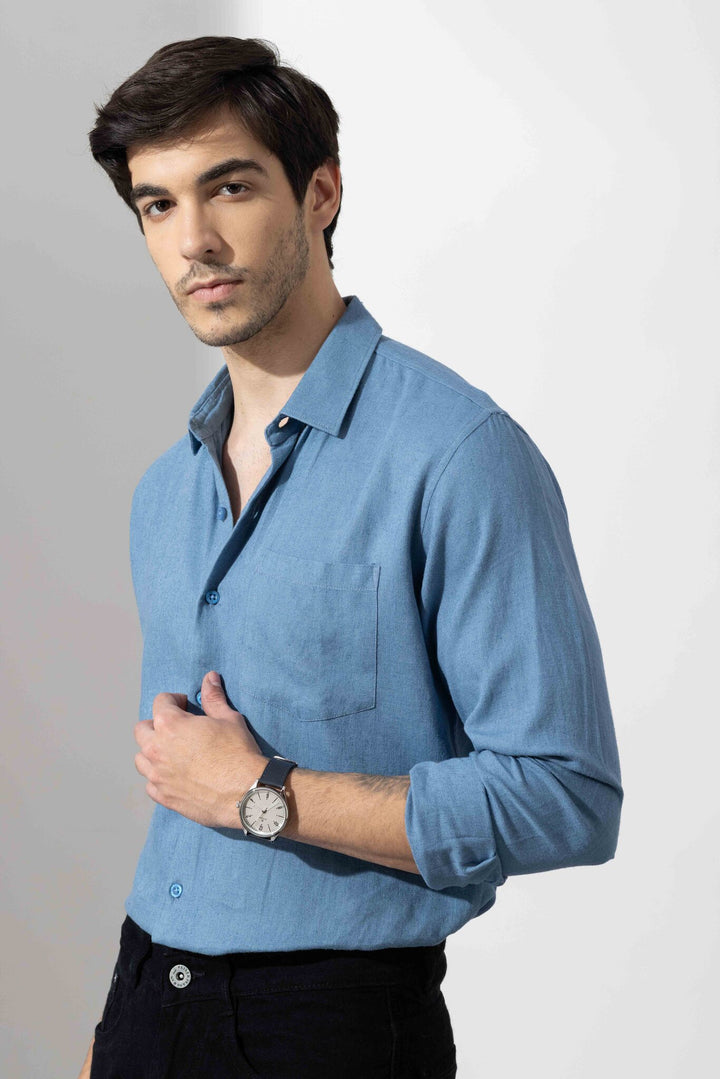 Dark Blue Linen Full Sleeve Shirt