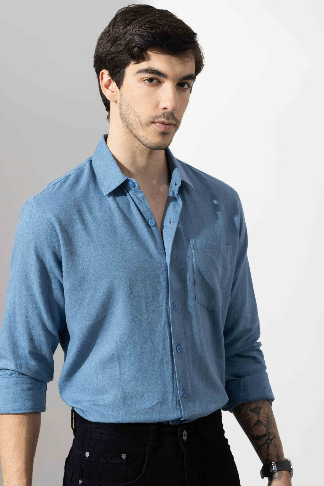 Dark Blue Linen Full Sleeve Shirt