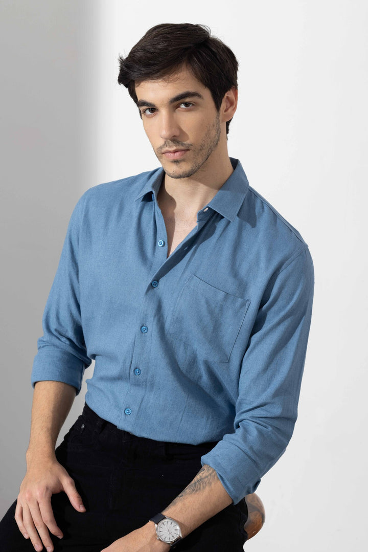 Dark Blue Linen Full Sleeve Shirt
