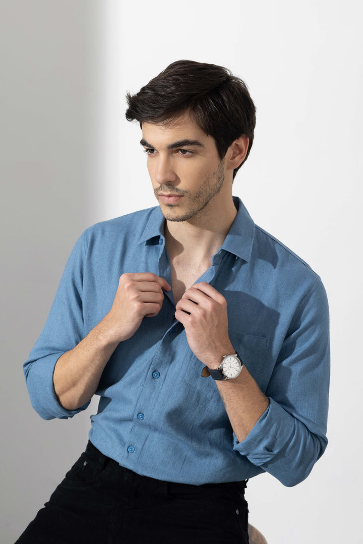 Dark Blue Linen Full Sleeve Shirt