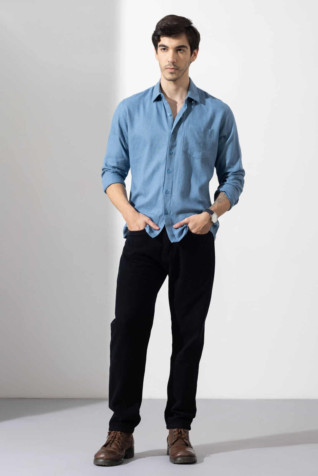 Dark Blue Linen Full Sleeve Shirt