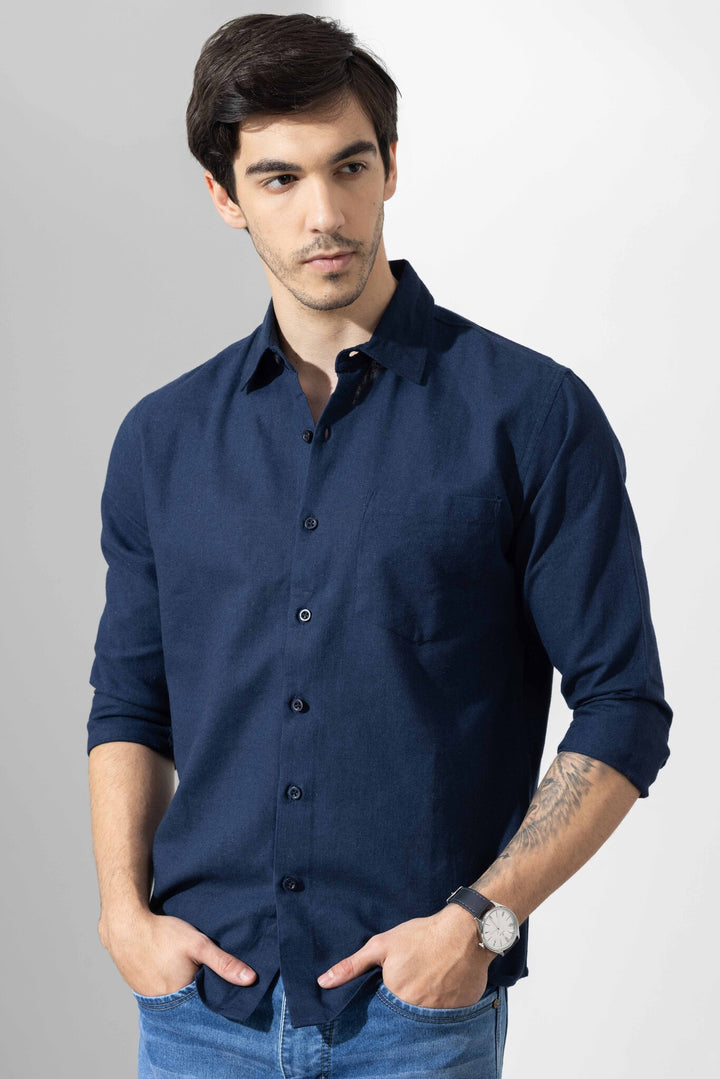 Dark Navy Linen Full Sleeve Shirt