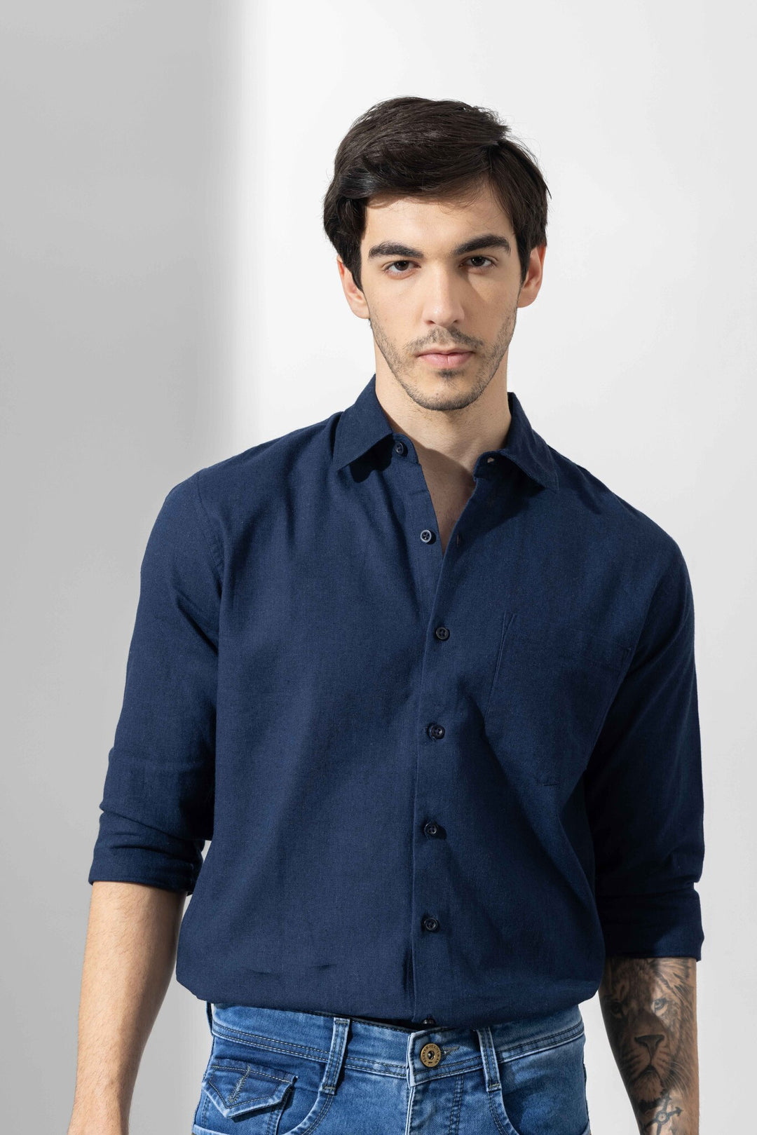 Dark Navy Linen Full Sleeve Shirt