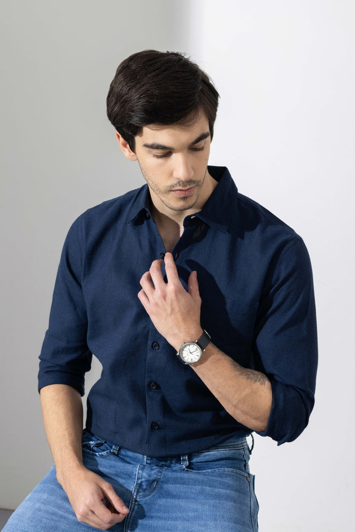 Dark Navy Linen Full Sleeve Shirt