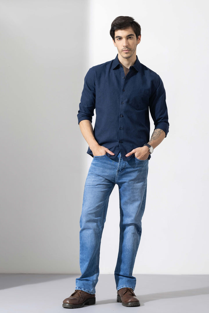 Dark Navy Linen Full Sleeve Shirt