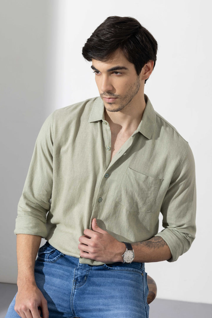 Light Green Linen Full Sleeve Shirt