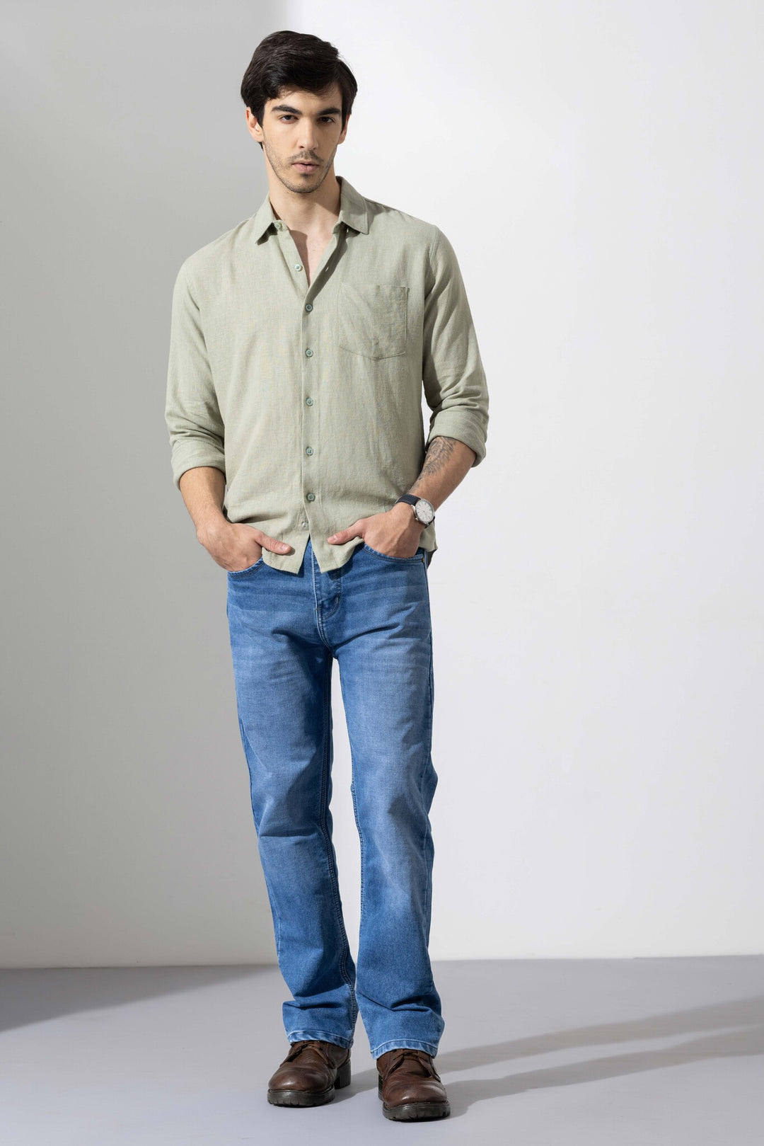 Light Green Linen Full Sleeve Shirt