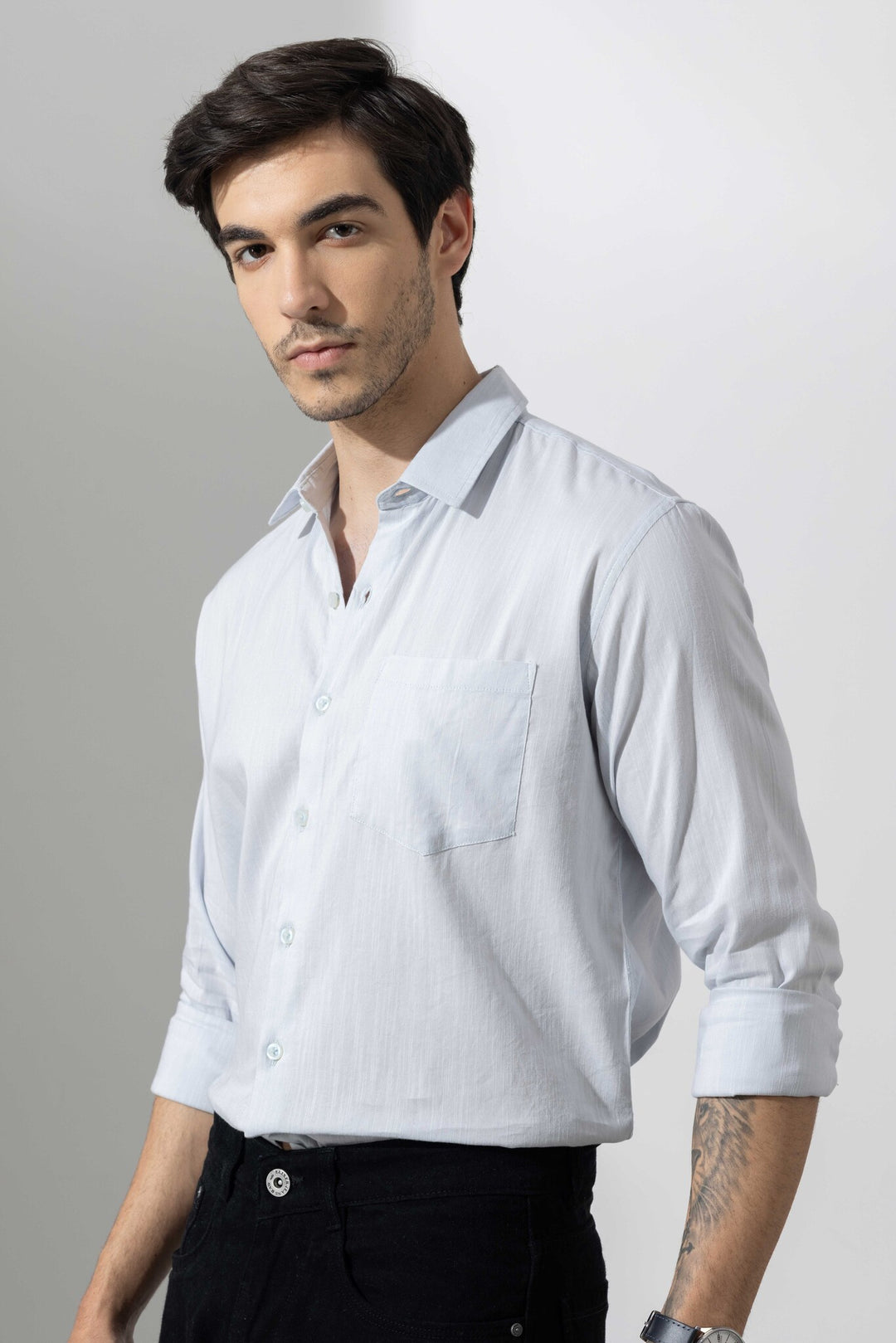 Sky Blue Linen Full Sleeve Shirt