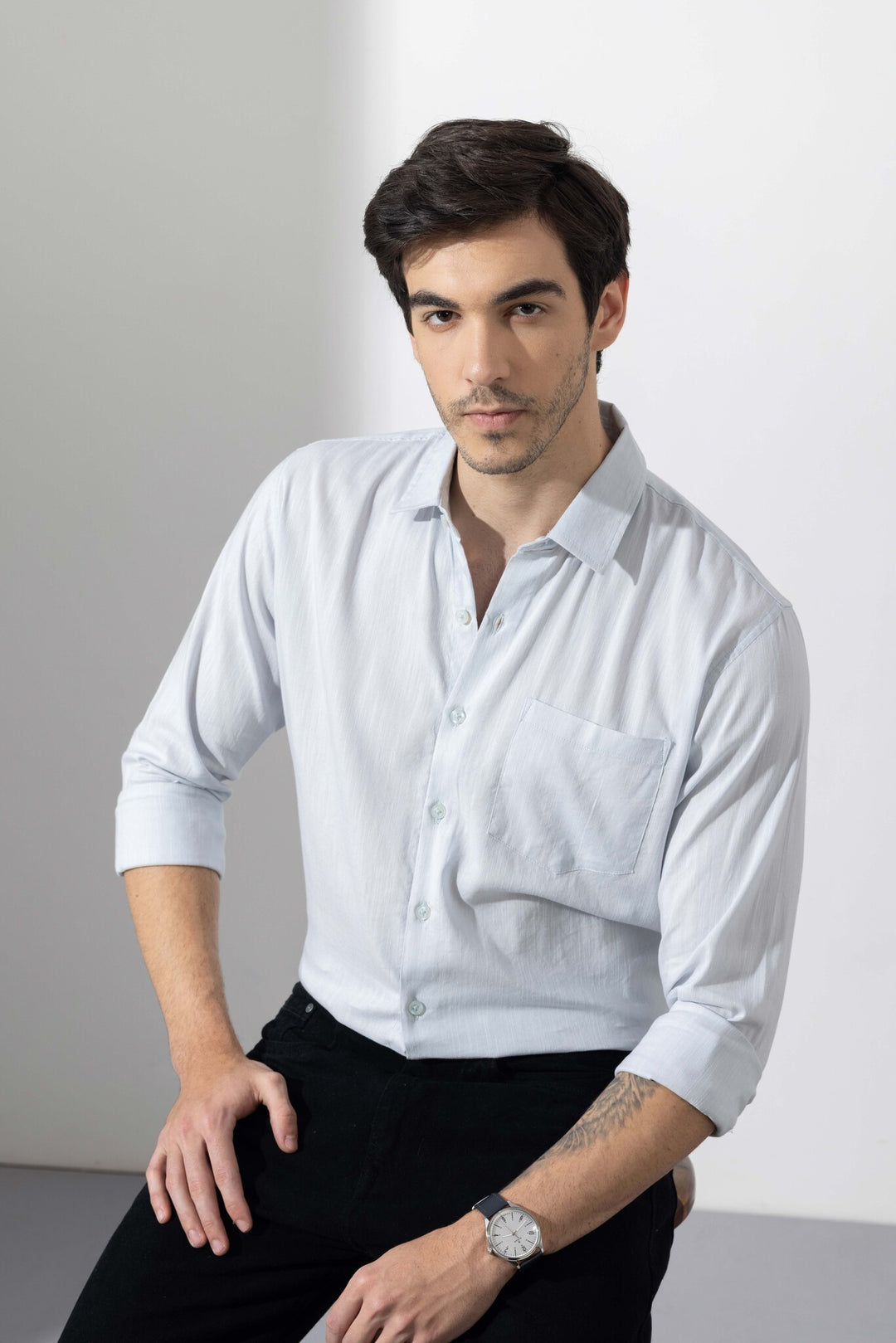 Sky Blue Linen Full Sleeve Shirt