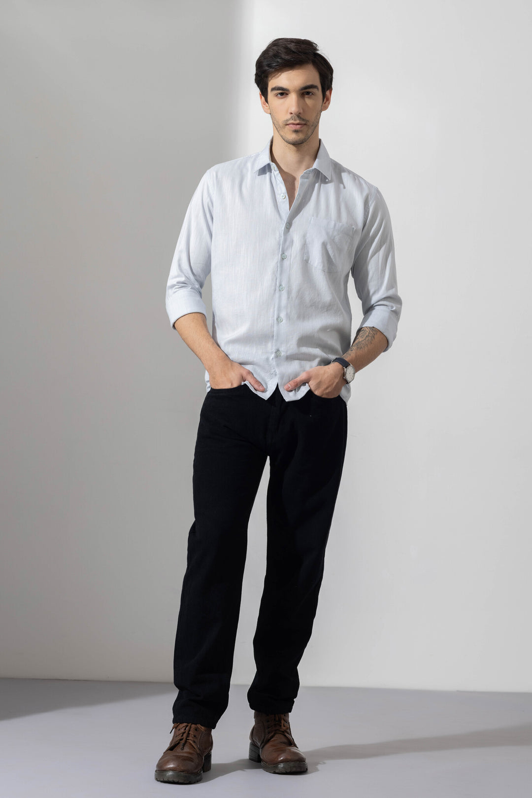Sky Blue Linen Full Sleeve Shirt