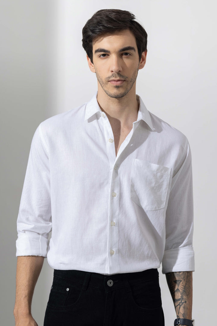 White Linen Full Sleeve Shirt