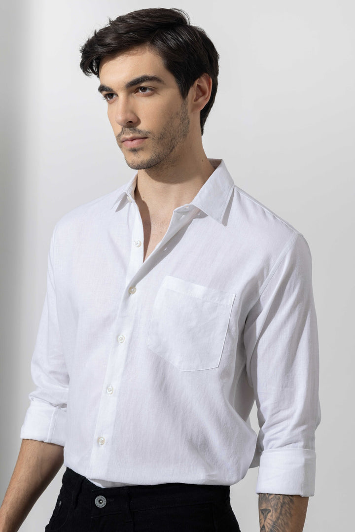 White Linen Full Sleeve Shirt