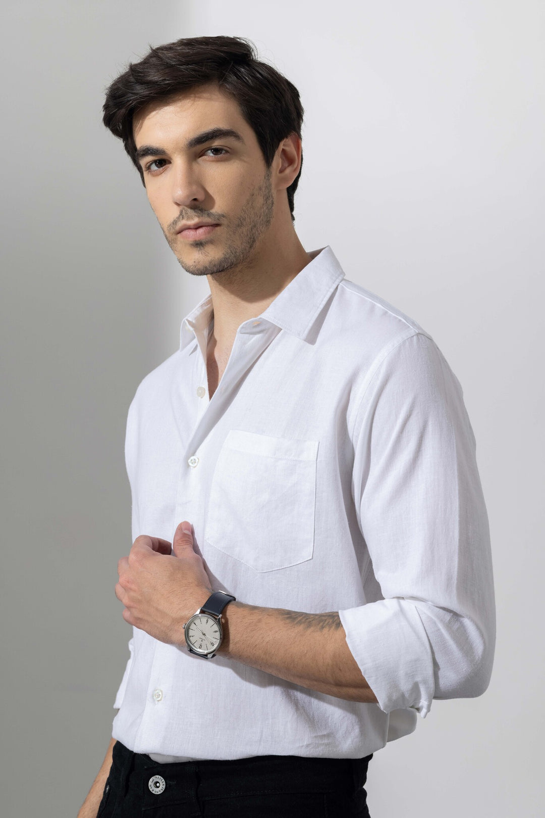 White Linen Full Sleeve Shirt