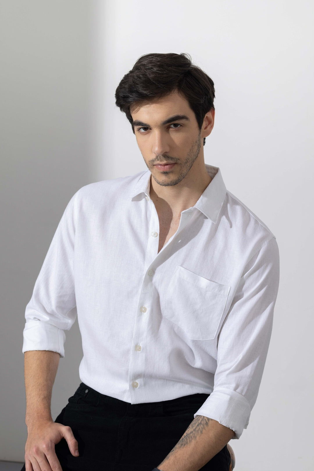 White Linen Full Sleeve Shirt