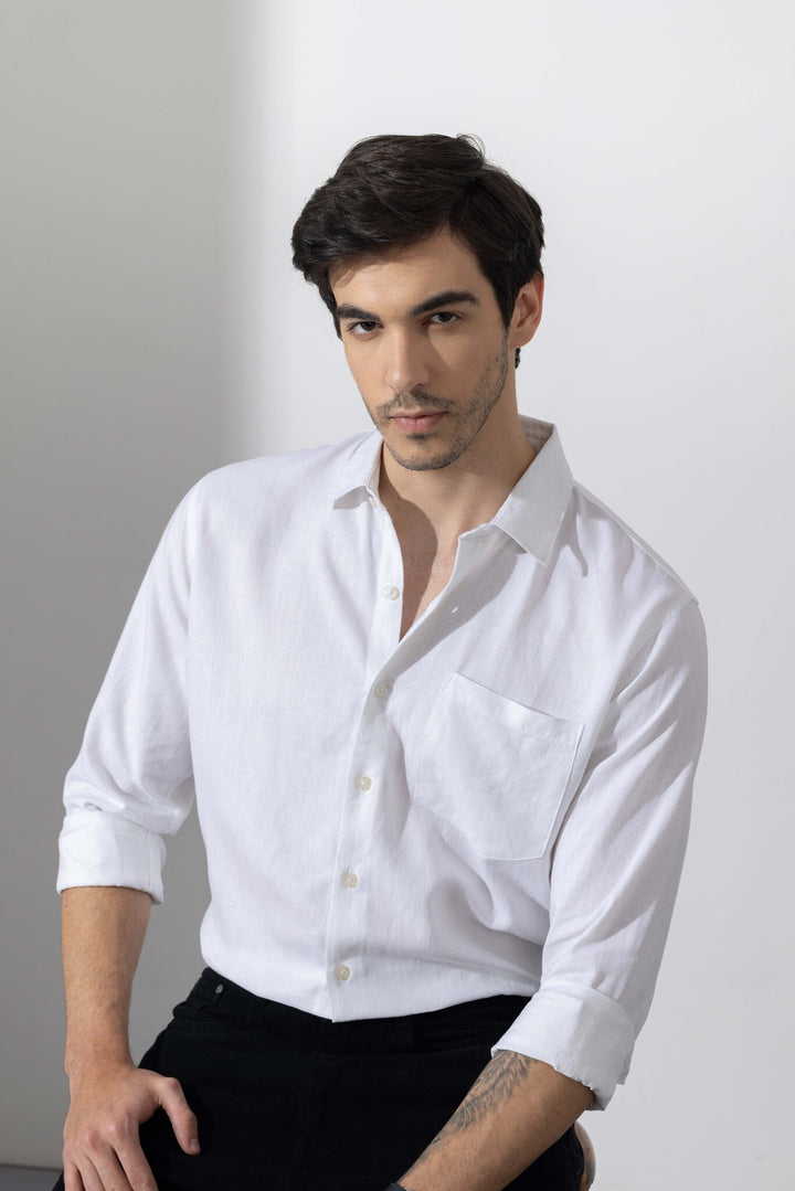 White Linen Full Sleeve Shirt