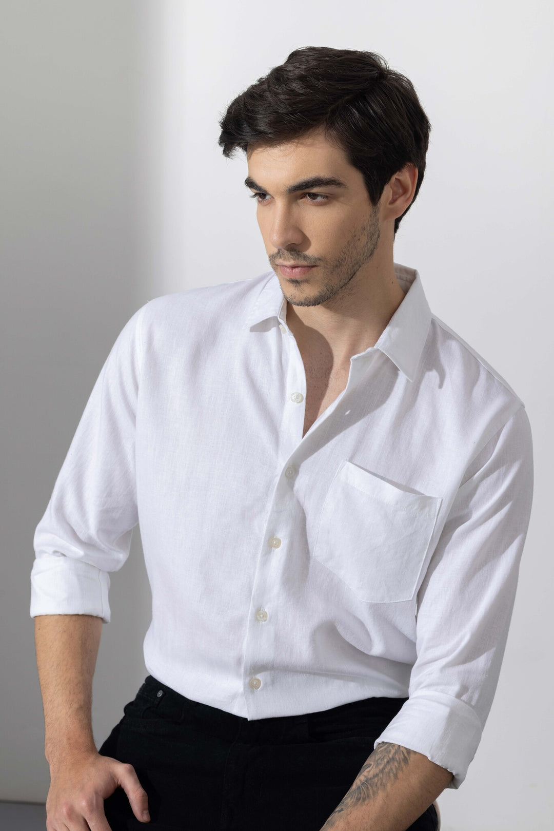 White Linen Full Sleeve Shirt