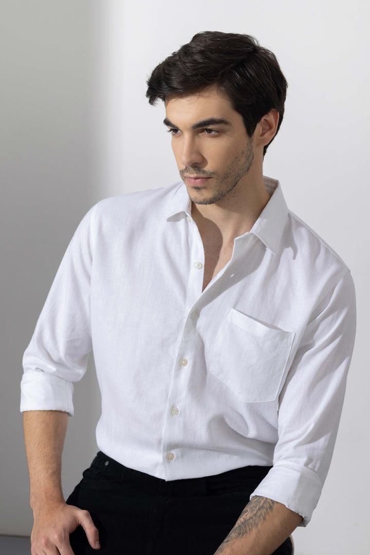 White Linen Full Sleeve Shirt