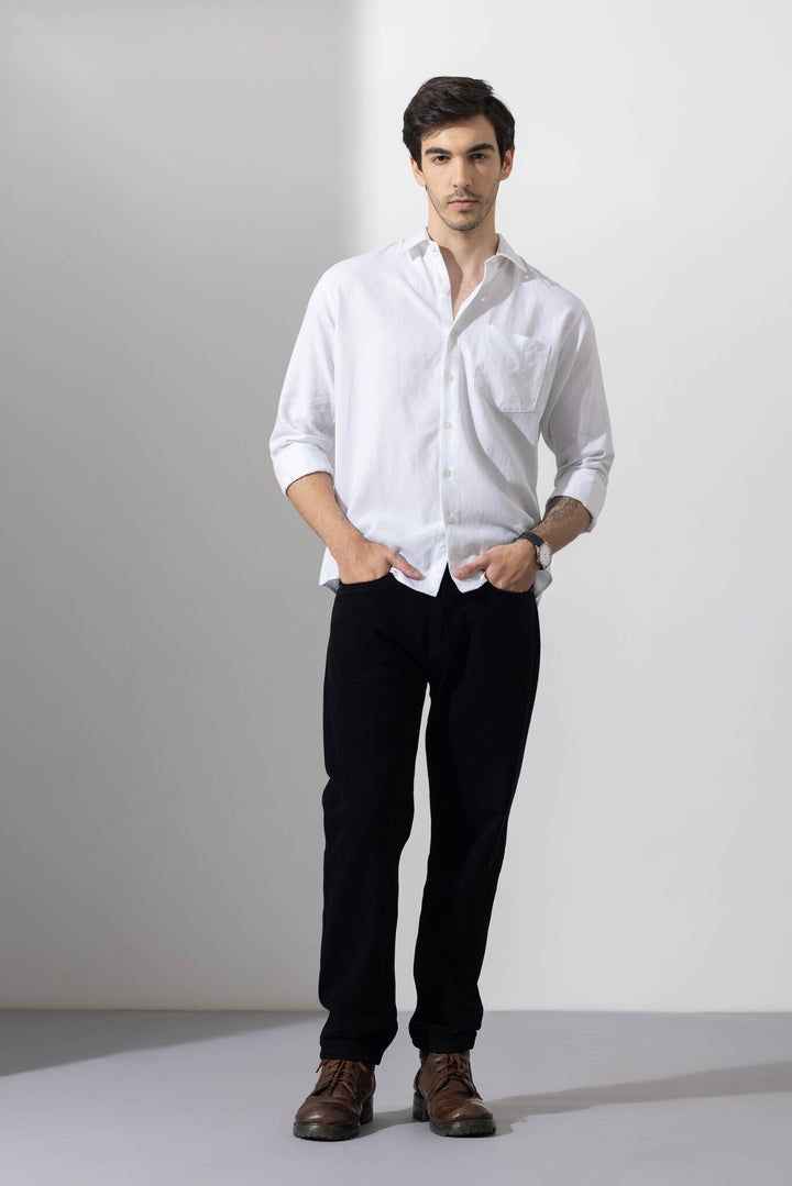 White Linen Full Sleeve Shirt