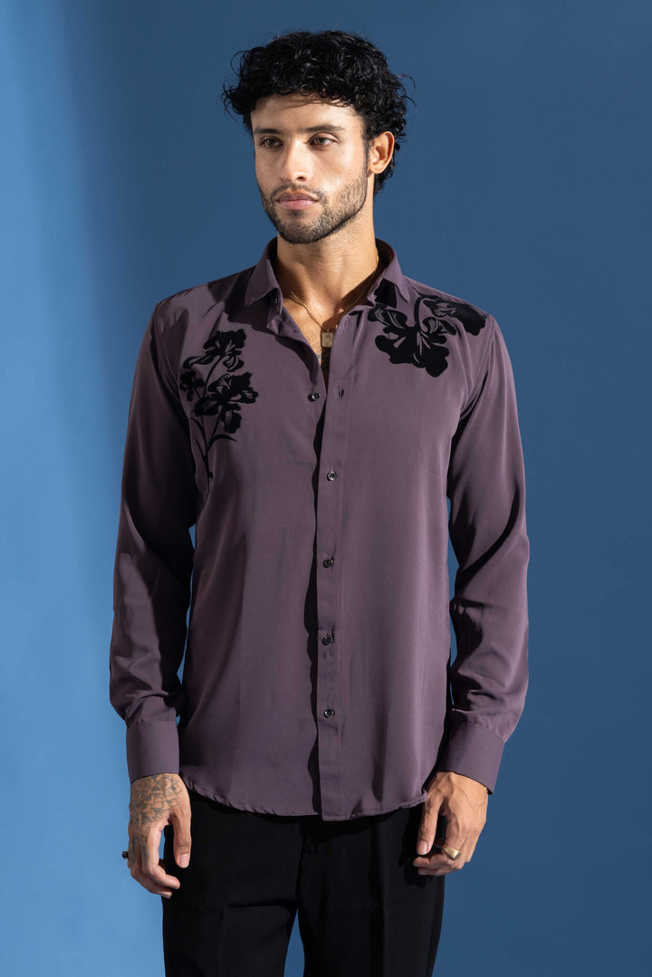 Purple Party Wear Shirt with Black Floral Print