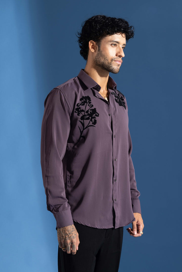 Purple Party Wear Shirt with Black Floral Print
