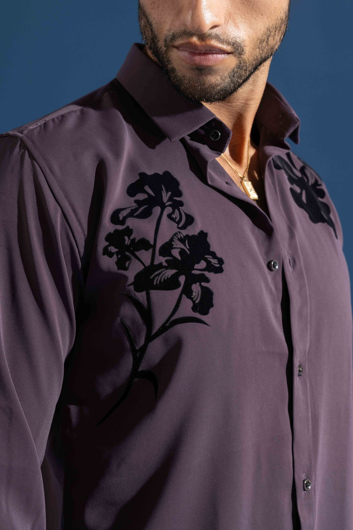 Purple Party Wear Shirt with Black Floral Print