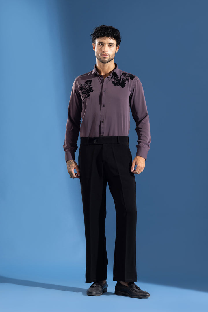 Purple Party Wear Shirt with Black Floral Print