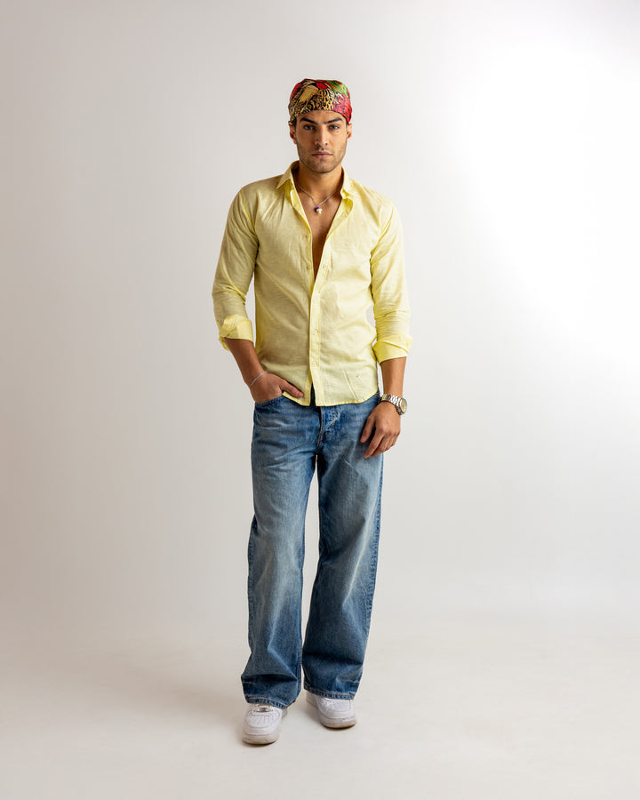 Yellow Solid Full Sleeve Linen Shirt
