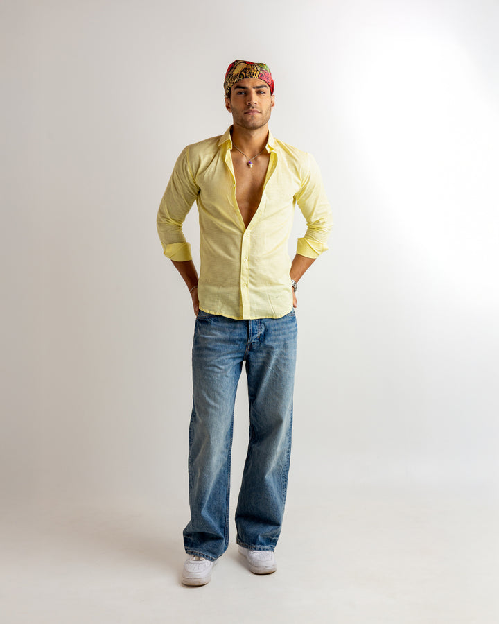 Yellow Solid Full Sleeve Linen Shirt